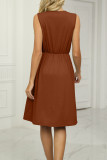 V Neck Lace Edge High Waist Pockets Sleeveless Tank Dress