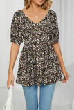V Neck Puff Sleeves Floral Top