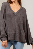 Plain V Neck Waffle Knit Loose Top