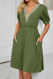 V Neck Lace Edge Pockets T-Shirt Dress