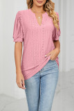 Plain V Neck Bubble Sleeves Hollow Out Top