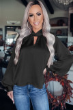 Black Twist High Neck Puff Sleeve Satin Blouse