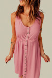 Pink Buttons Sleeveless High Waist Mini Dress