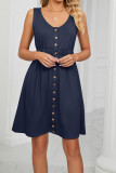 Button Down Elastic Waist Pockets Tank Dress