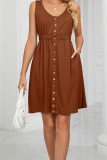 Button Down Elastic Waist Pockets Tank Dress