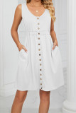 Button Down Elastic Waist Pockets Tank Dress