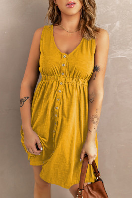 Buttons Sleeveless High Waist Mini Dress