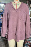 Plain V Neck Waffle Knit Loose Top
