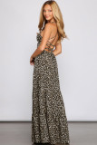 Leopard Halter Neck Strappy Tie Back Maxi Dress