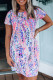 Multicolor Floral Print Lace-up Short Sleeve Mini Dress