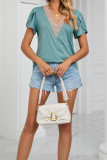 V Neck Lace Edge Flare Sleeves Top