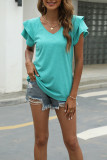 Plain V Neck Double Layer Ruffle Sleeves Top