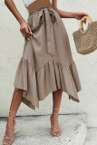 Khaki Irregular Length Ruffles Skirt