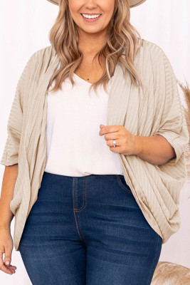Apricot Shimmer Ribbed Texture Plus Size Cardigan