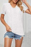 V Neck Lace Edge Puff Sleeves Hollow Out Top