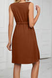 Button Down Elastic Waist Pockets Tank Dress