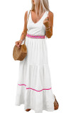 White Embroidered Back Knot Sleeveless Maxi Dress