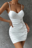 White Ruched Circle Cami Bodycon Dress