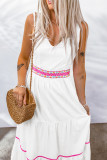 White Embroidered Back Knot Sleeveless Maxi Dress