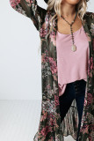 Green Floral Draped Open Front Duster Cardigan