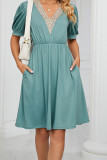 V Neck Lace Edge Pockets T-Shirt Dress
