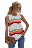 White Crew Neck Colorblock Stripes Tank Top
