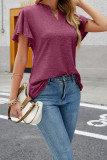 Plain V Neck Short Ruffle Sleeves Top