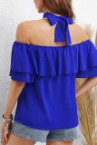 Royal Blue Halter Off Shoulder Ruffles Blouse Top