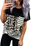 Leopard Camou Splicing Striped Print Pocket Top