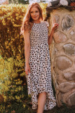 White Leopard Smocked High Low Midi Dress