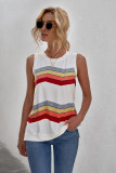 White Crew Neck Colorblock Stripes Tank Top