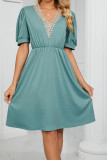 V Neck Lace Edge Pockets T-Shirt Dress