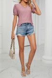 V Neck Lace Edge Puff Sleeves Hollow Out Top