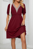 V Neck Lace Edge Pockets T-Shirt Dress