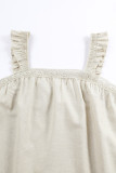 Khaki Elastic Ruffle Straps Guipure Trim Tank Top