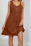 Button Down Elastic Waist Pockets Tank Dress