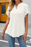 Plain V Neck Short Ruffle Sleeves Top