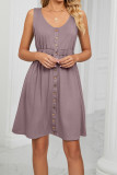 Button Down Elastic Waist Pockets Tank Dress