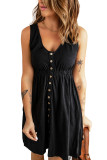 Black Buttons Sleeveless High Waist Mini Dress