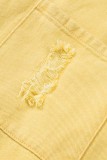 Yellow Distressed Fringe Trim Denim Jacket