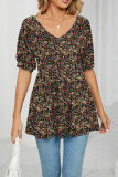 V Neck Puff Sleeves Floral Top
