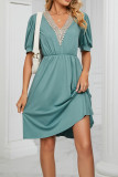 V Neck Lace Edge Pockets T-Shirt Dress