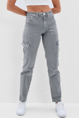 Grey Washed Buttoned Pockets Pant