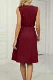 V Neck Lace Edge High Waist Pockets Sleeveless Tank Dress