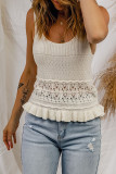 Beige Crochet Ruffled Hem Knitted Vest