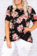 Black Plus Size Floral Print Twist Knot Top