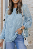 Blue Textured Ruffle Lantern Sleeve Babydoll Blouse