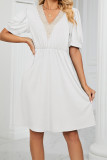 V Neck Lace Edge Pockets T-Shirt Dress