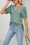 Plain V Neck Bubble Sleeves Hollow Out Top