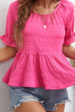 Pink Short Puff Sleeves Ruffle Top
